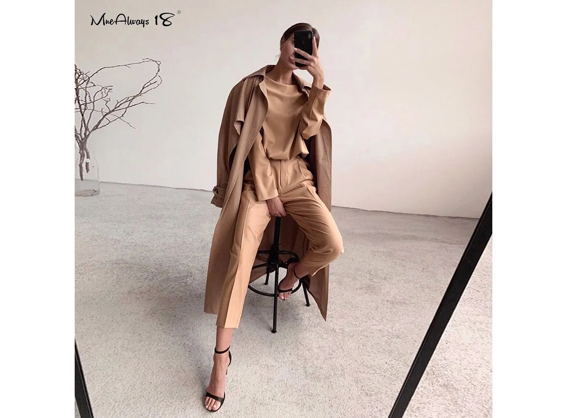 Mnealways18 Vintage Zipper Khaki Trousers Women High Waist Office Pants Ladies Brown Trousers Work Wear Summer Long Pants |Pants