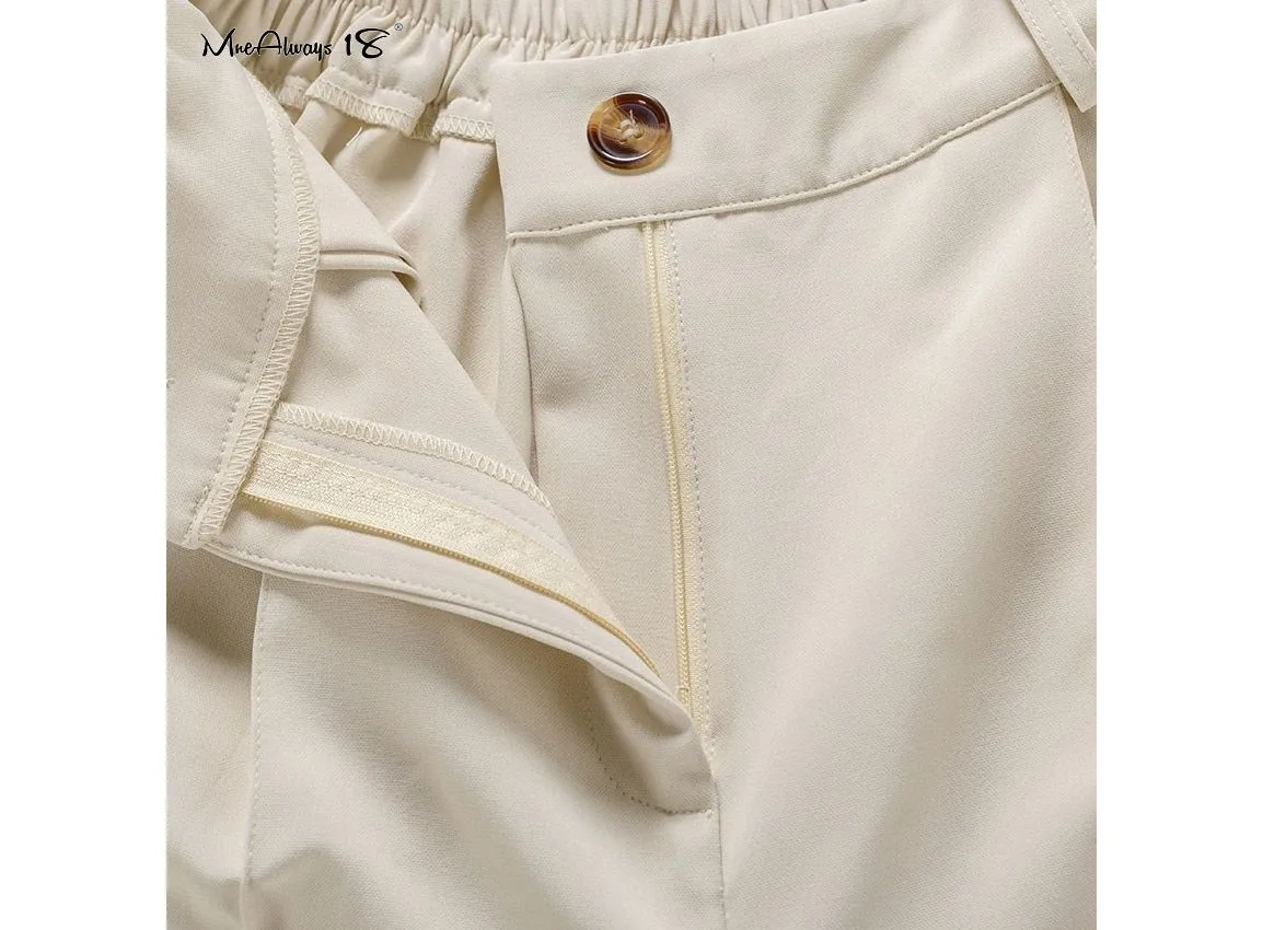 Mnealways18 Vintage Zipper Khaki Trousers Women High Waist Office Pants Ladies Brown Trousers Work Wear Summer Long Pants |Pants