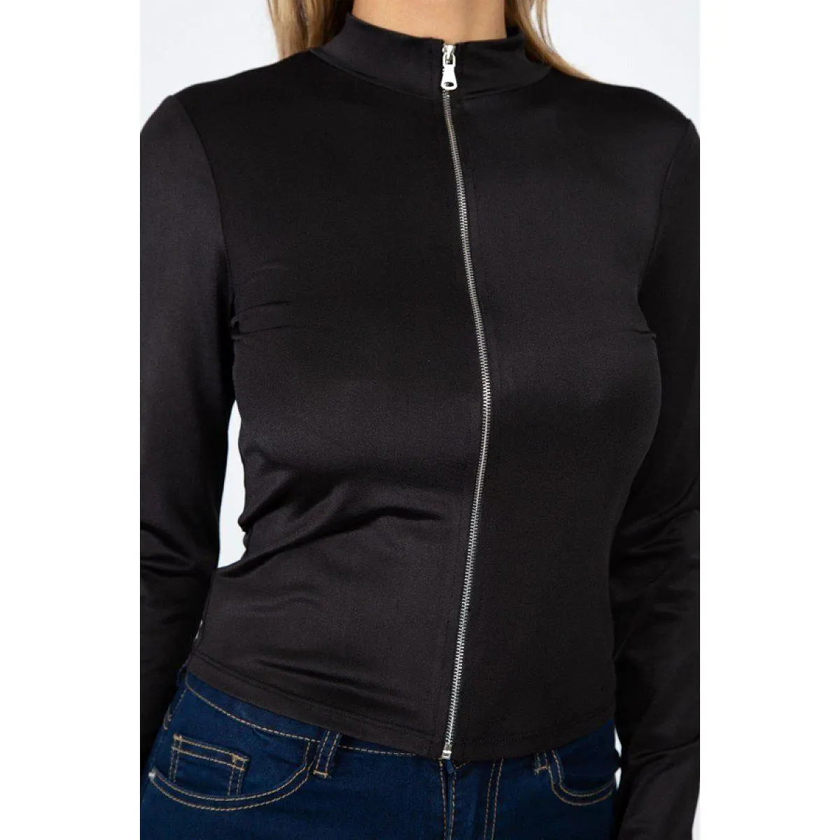 Mock Neck Zip Front Crop Top