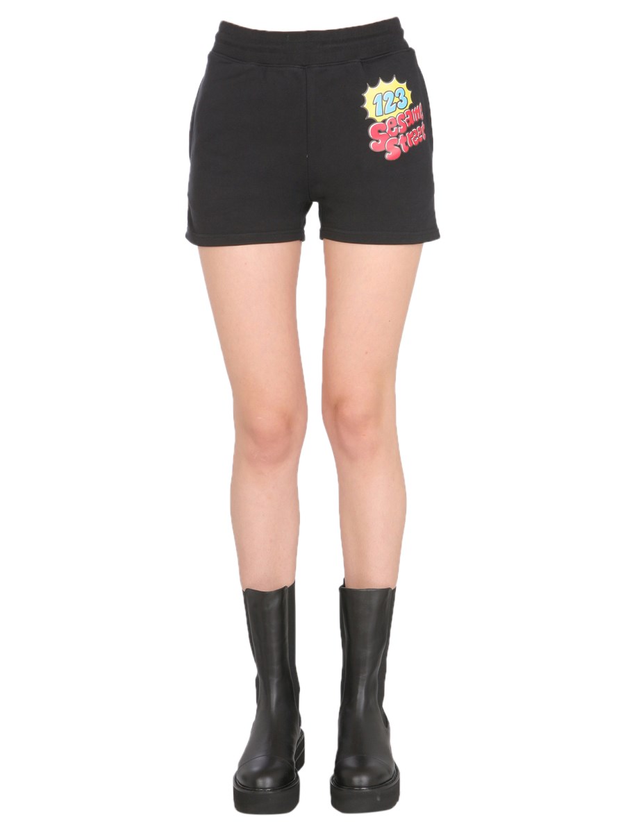 MOSCHINO    COTTON SWEAT SHORTS WITH SESAME STREET PRINT