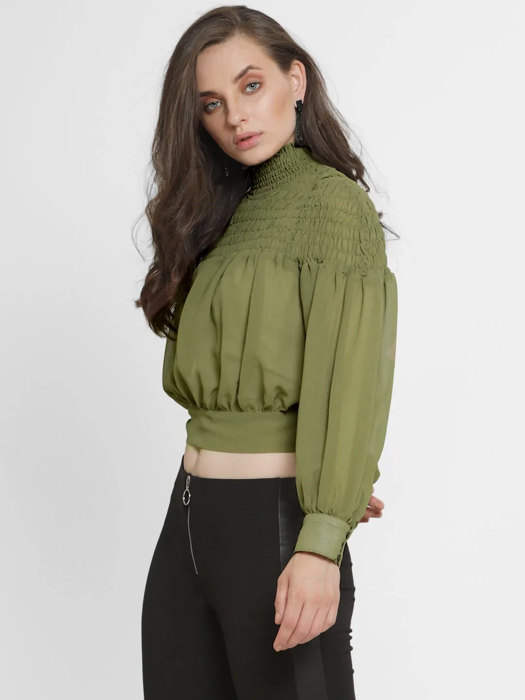 Moselle Smoked Neck Crop Top