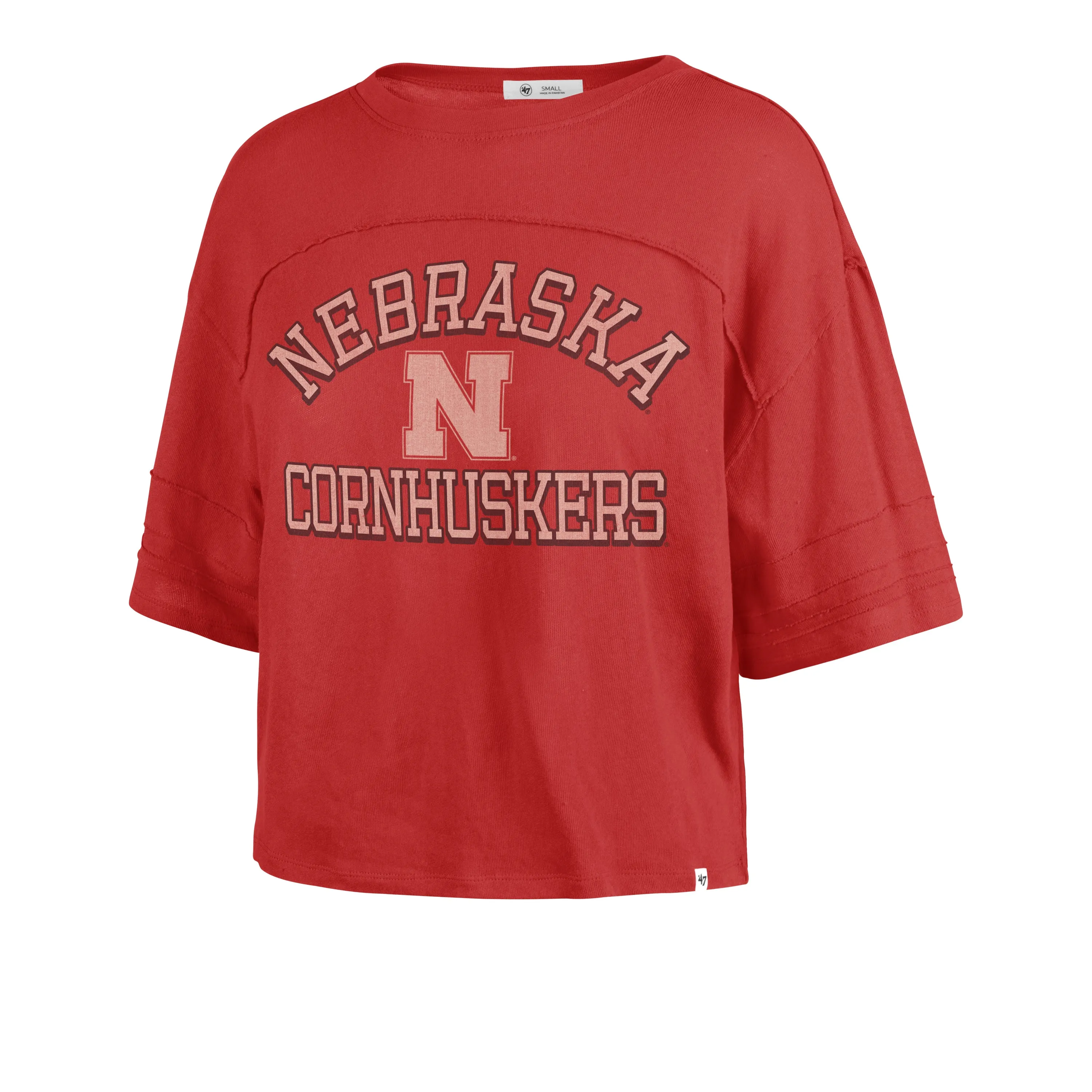 NEBRASKA CORNHUSKERS HALF MOON '47 STEVIE CROP TEE WOMENS