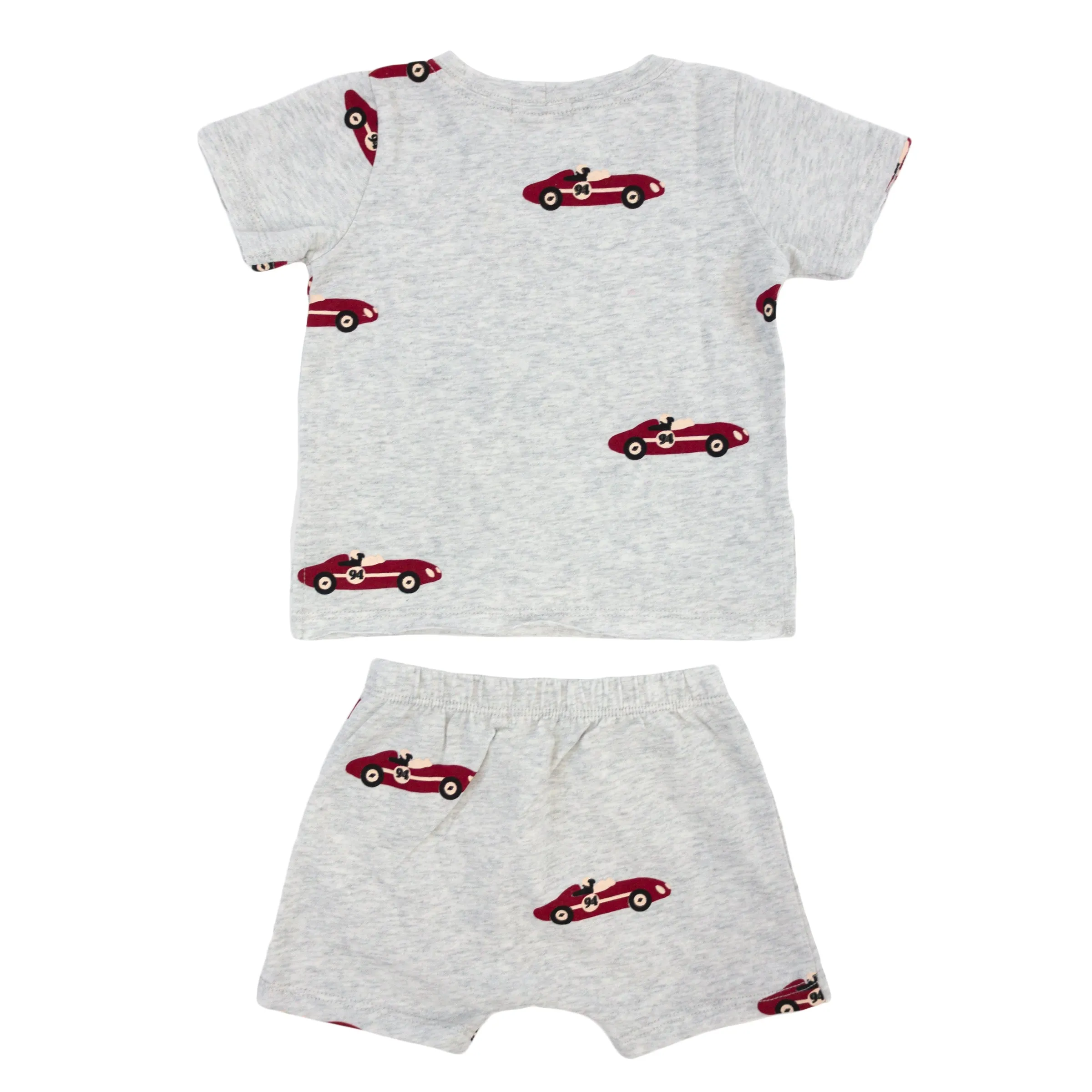 oh baby! Raw Edge Tee and Shorts Set - Racecar Print - Heather Gray