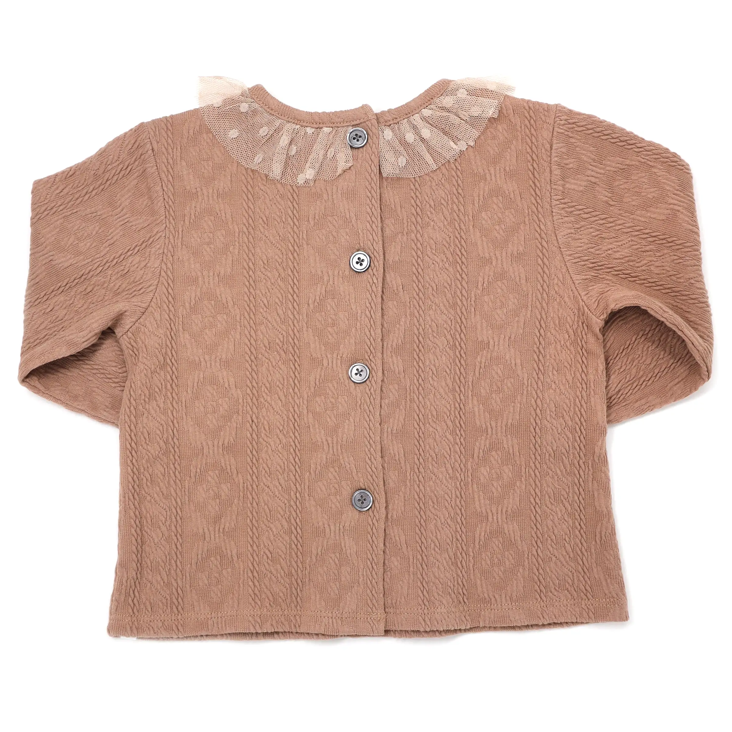 oh baby! Ruffle Dotted Mesh Collar Puckered Blouse - Clay