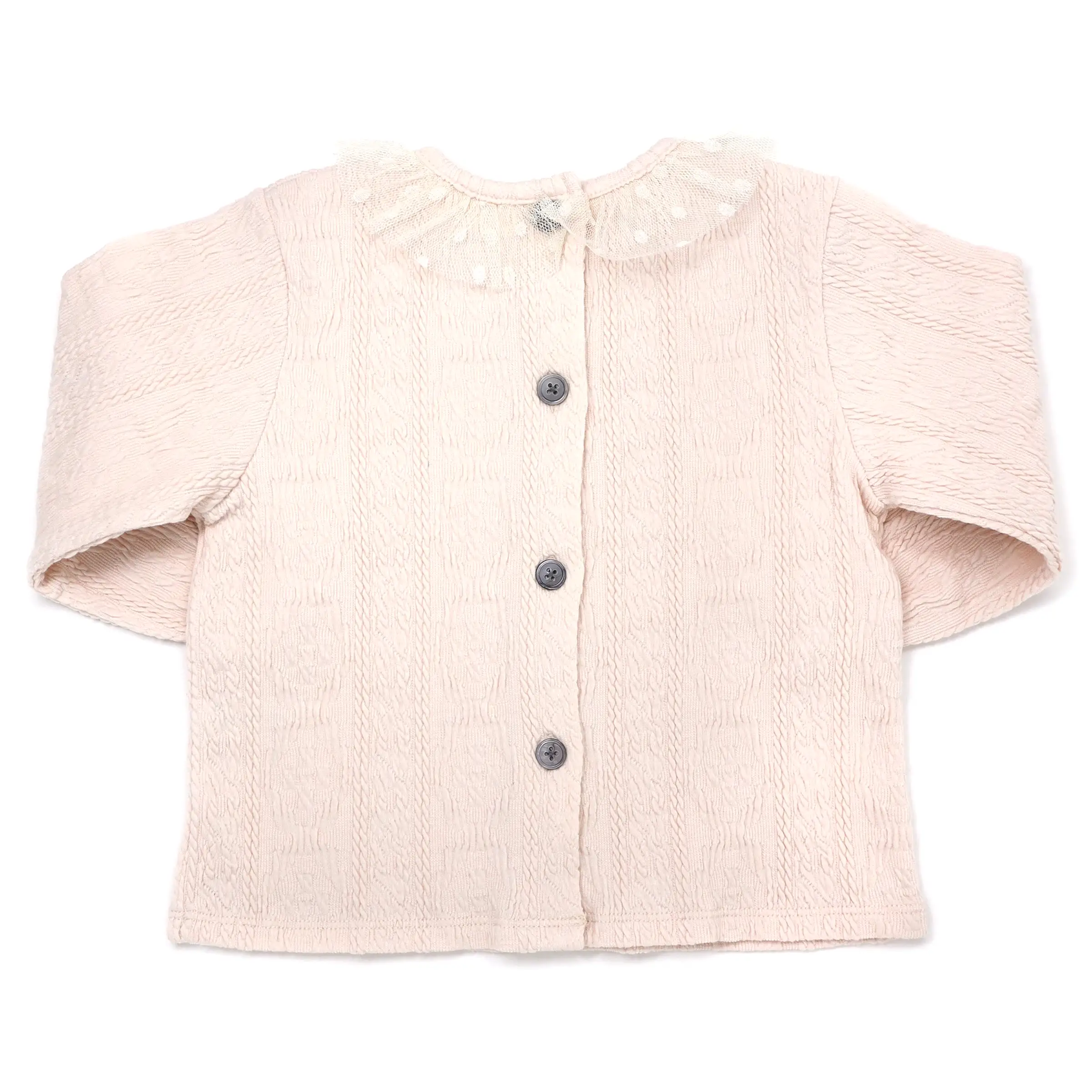 oh baby! Ruffle Dotted Mesh Collar Puckered Blouse - Natural