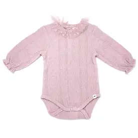 oh baby! Ruffle Dotted Mesh Collar Puckered Onesie - Blush