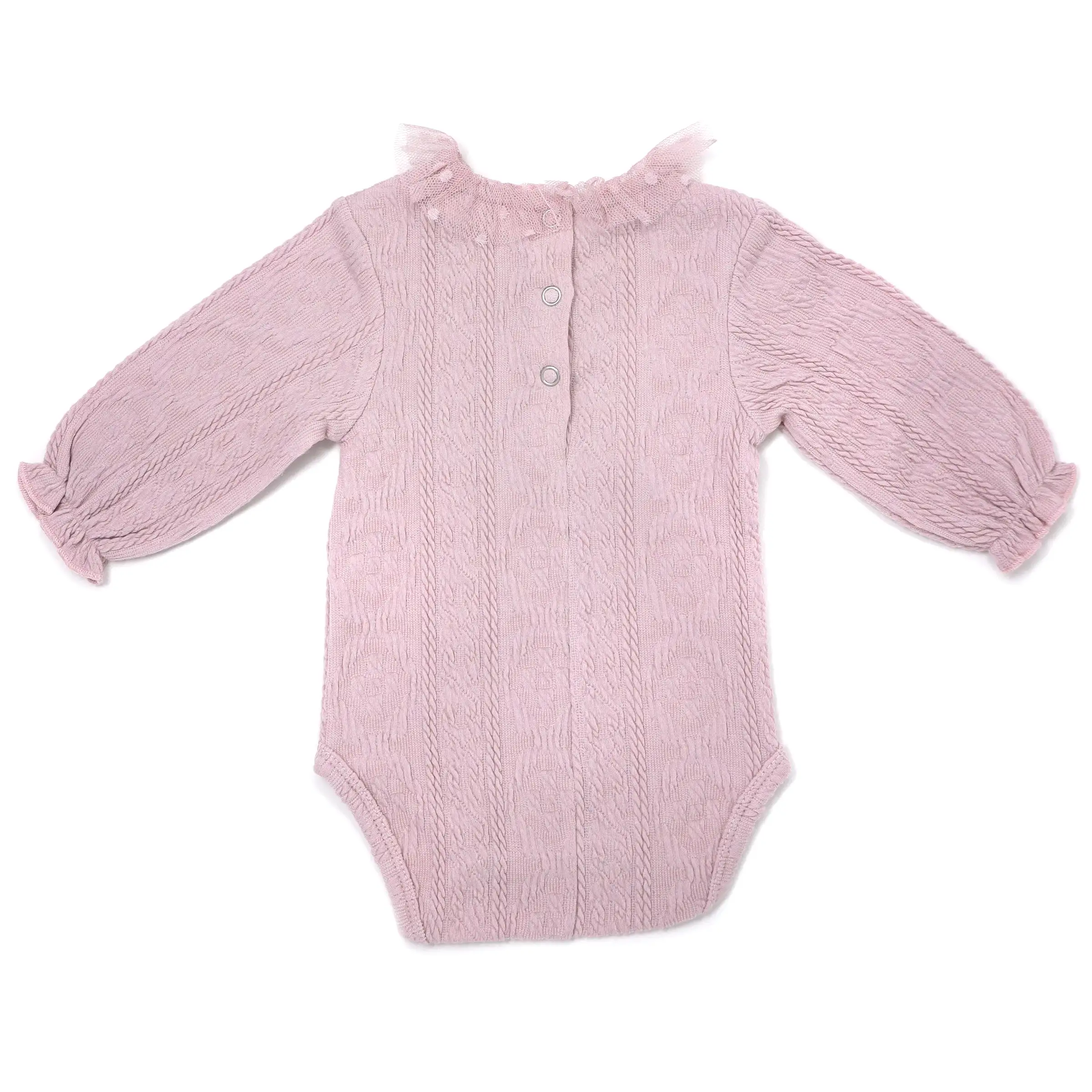 oh baby! Ruffle Dotted Mesh Collar Puckered Onesie - Blush