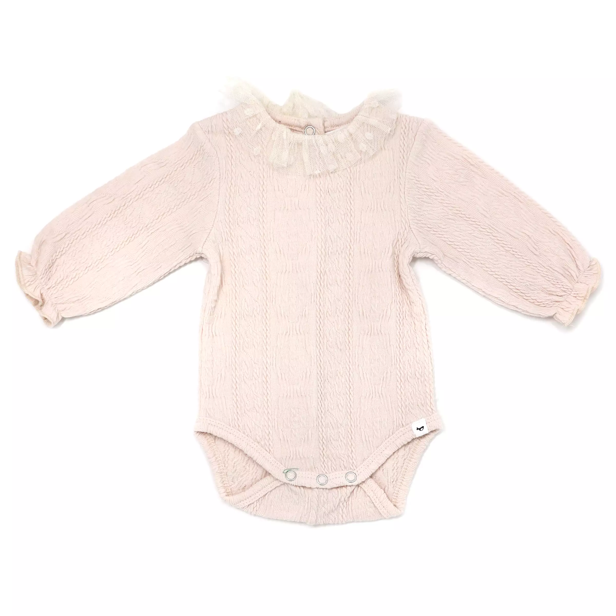 oh baby! Ruffle Dotted Mesh Collar Puckered Onesie - Natural