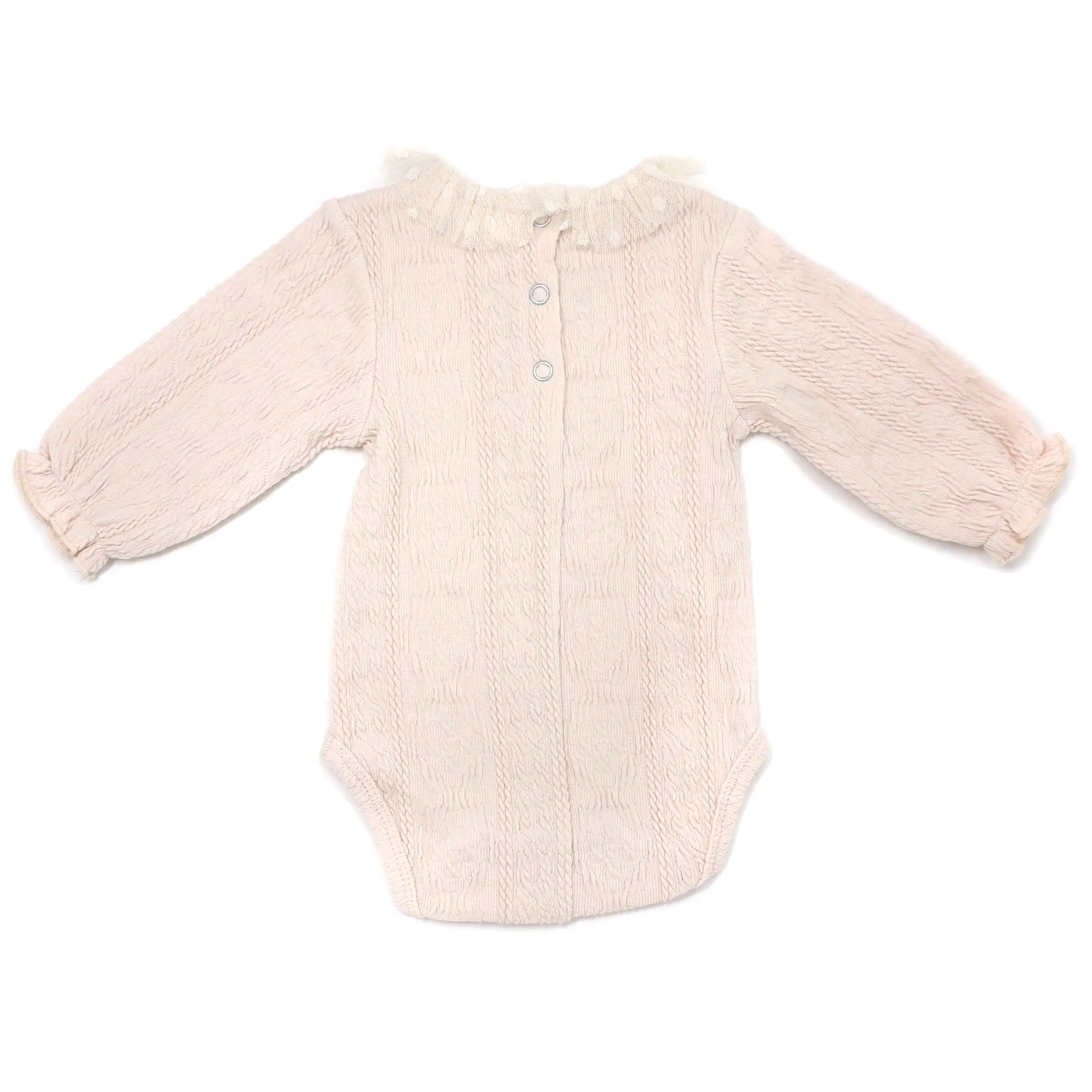 oh baby! Ruffle Dotted Mesh Collar Puckered Onesie - Natural