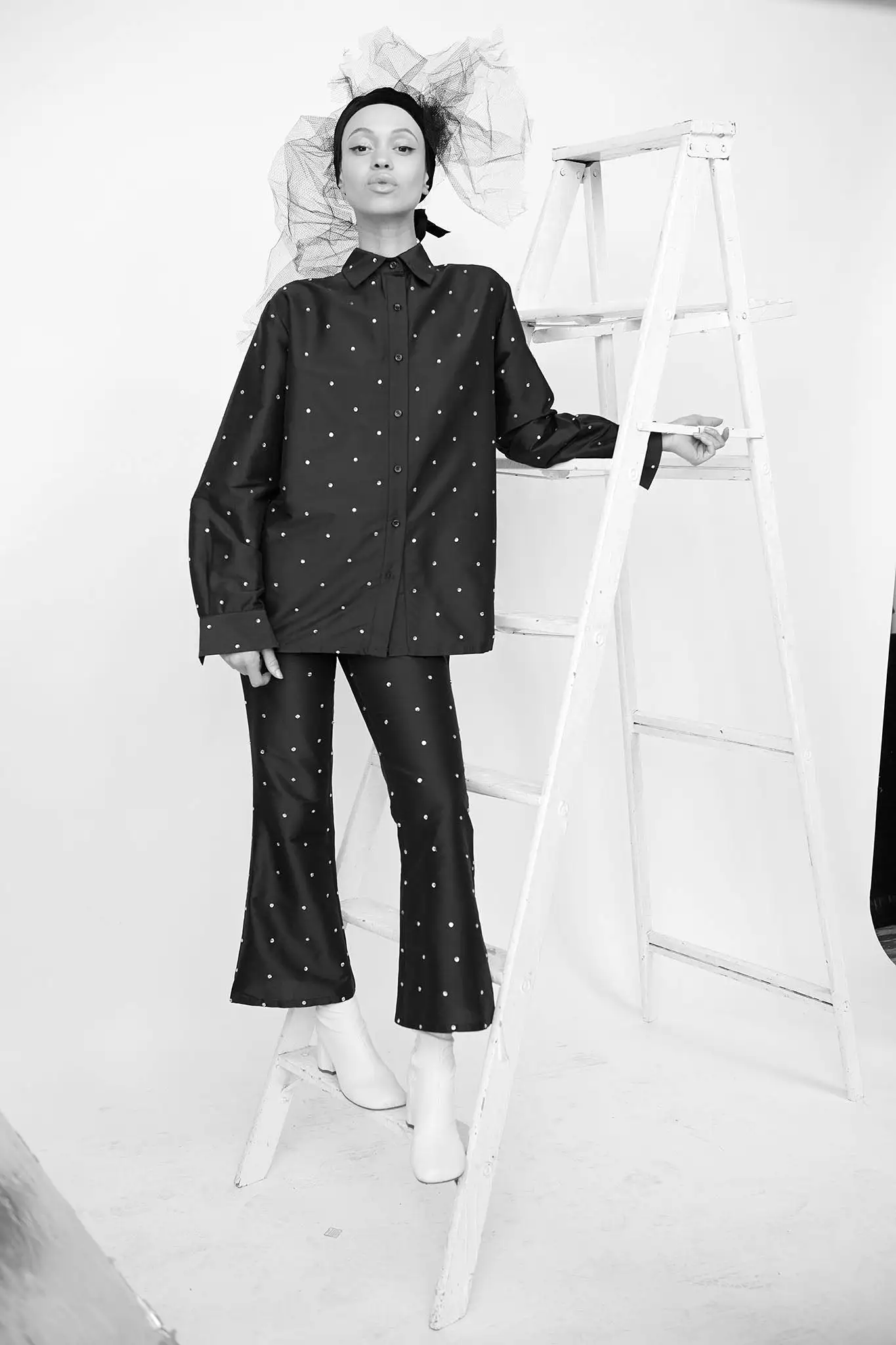 Oversized Button Up in Black Rhinestone