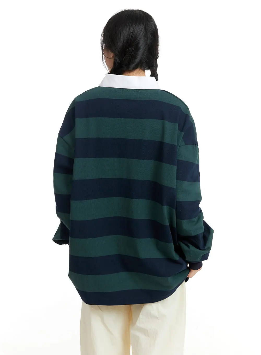 Oversized Collar Striped Button Long Sleeve OM408