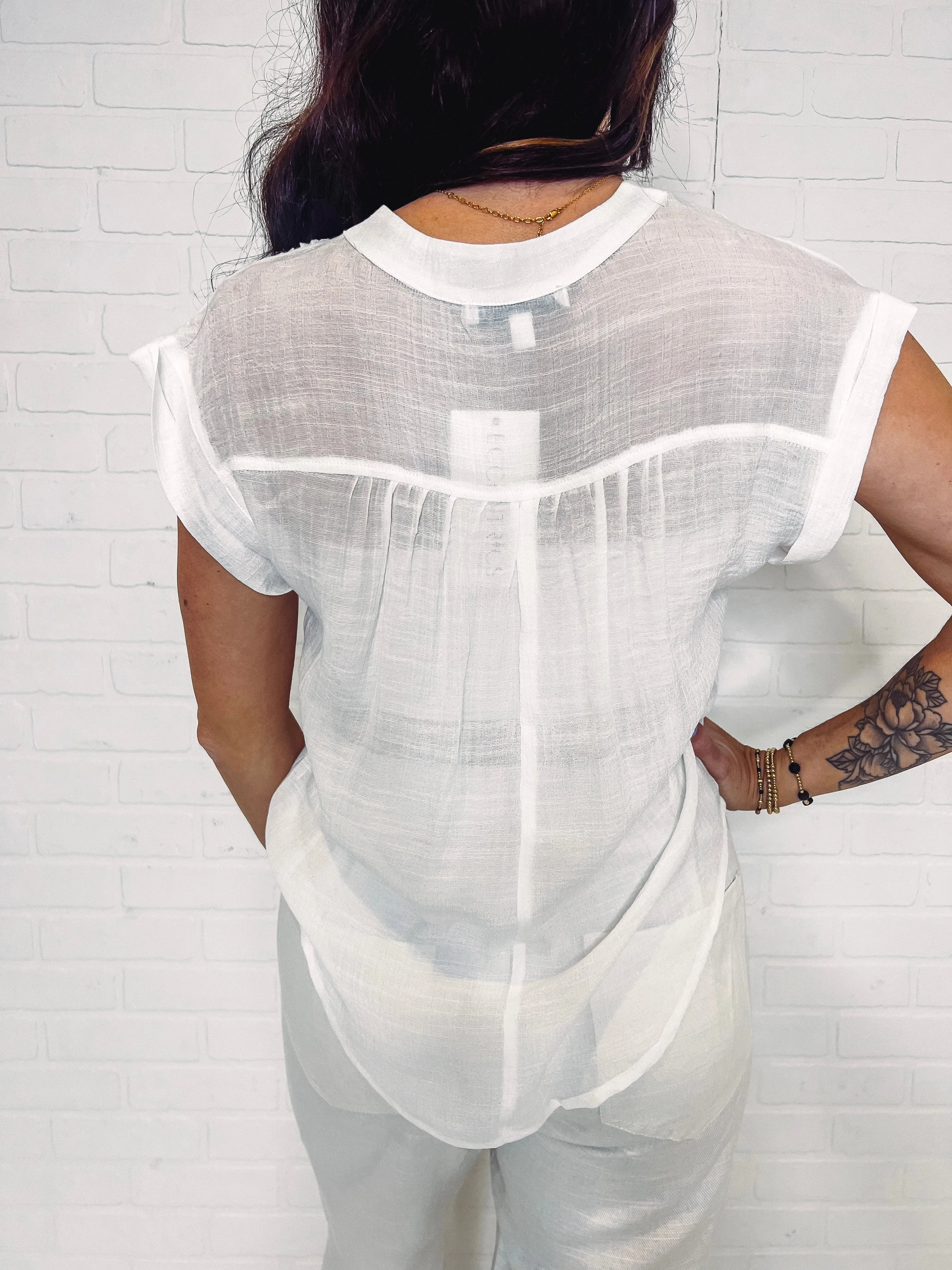 Perfect For You Button Front Sheer Top