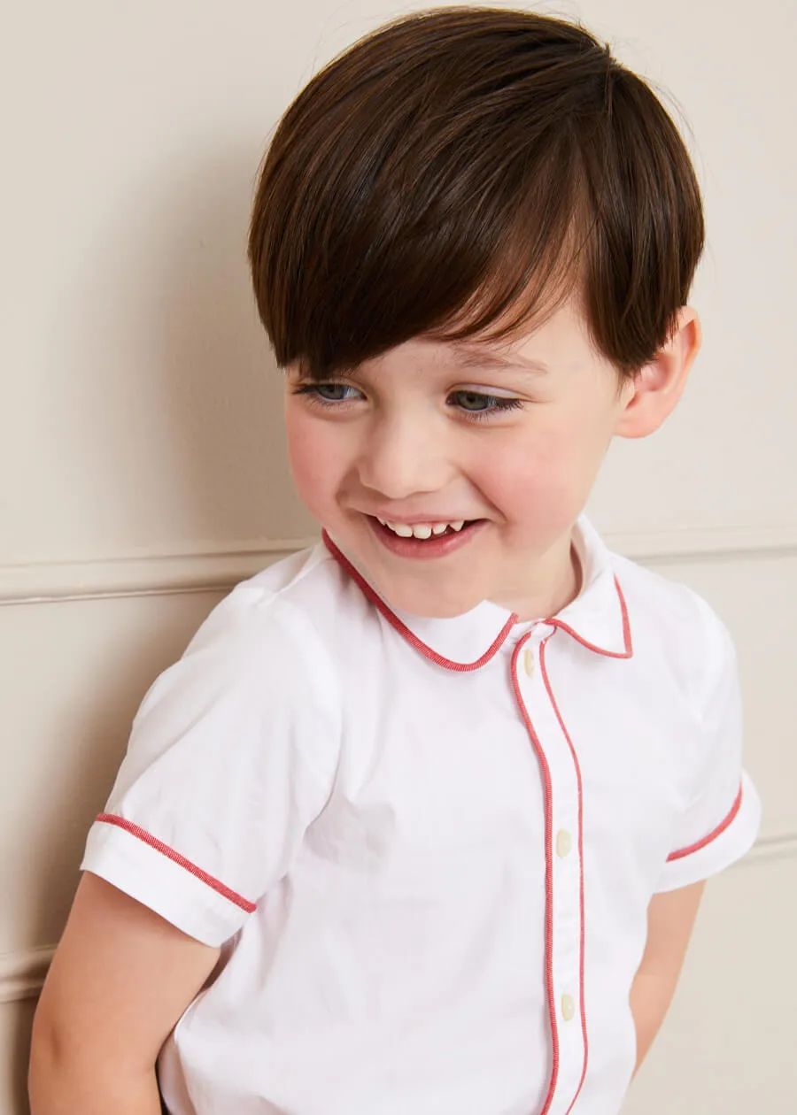 Peter Pan Collar Short Sleeve Two Piece Set in Red (12mths-6yrs)