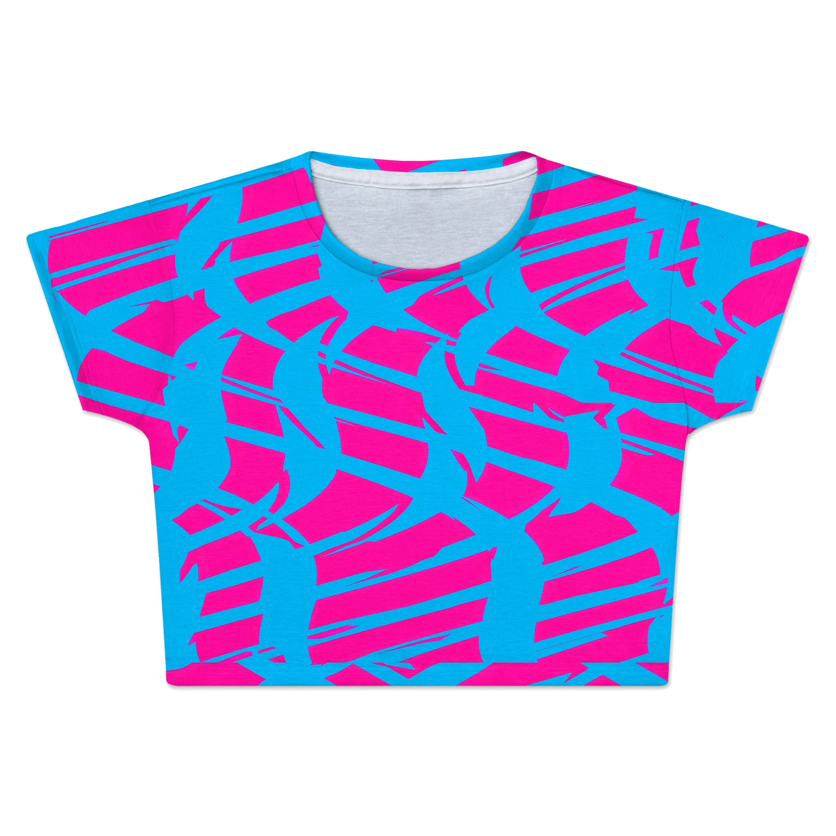 Pink and Blue Squiggly Rave Checkered Crop Tee