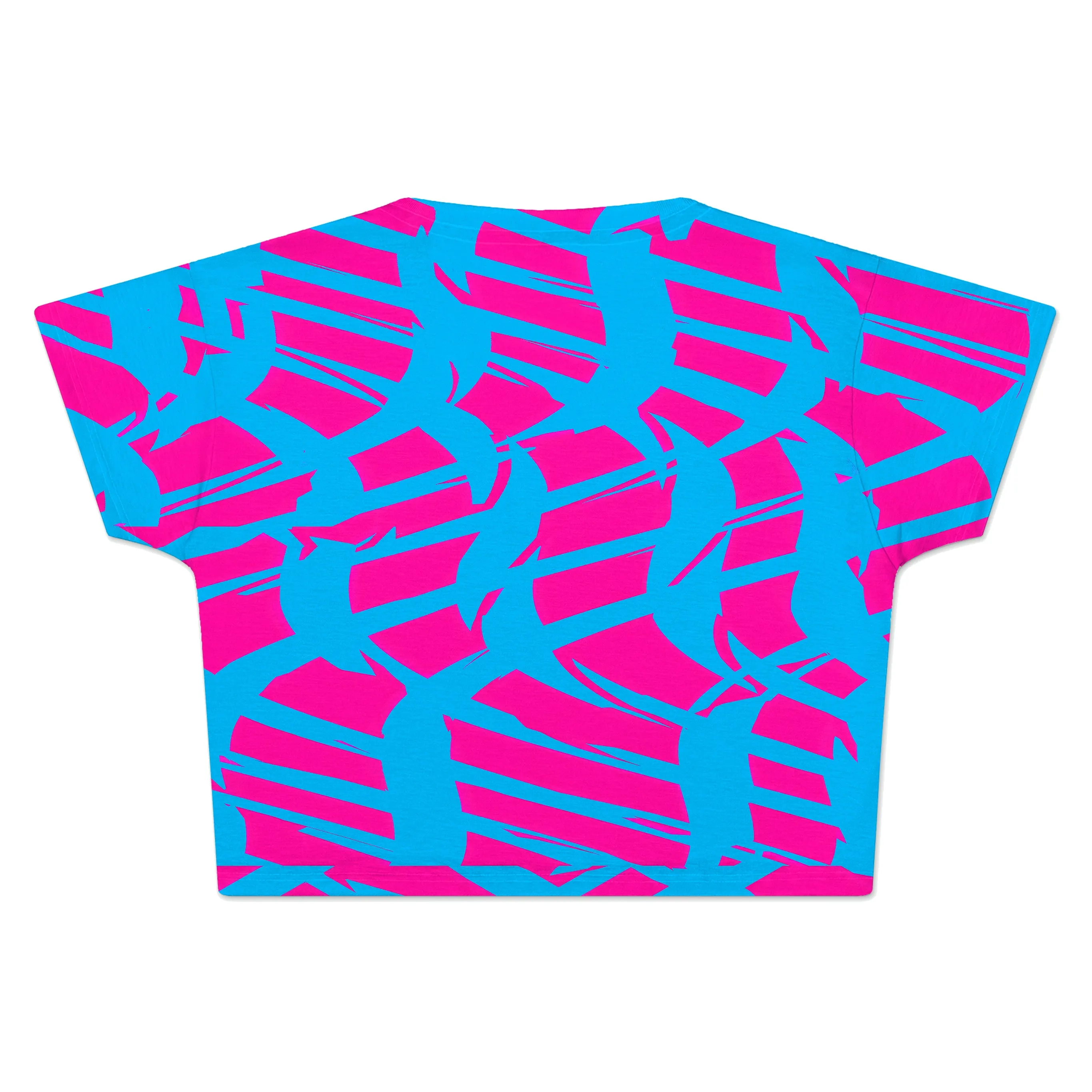 Pink and Blue Squiggly Rave Checkered Crop Tee