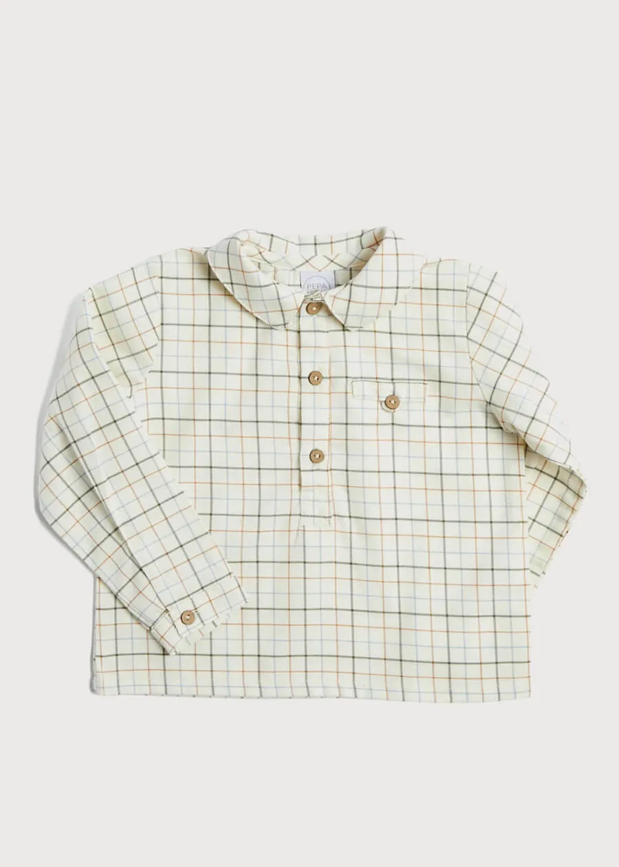 Polo Collar Long Sleeve Shirt in Brown (12mths-10yrs)