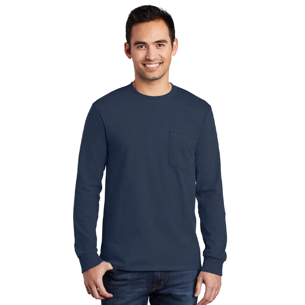 Port & Company Men's Navy Long Sleeve Essential Pocket Tee