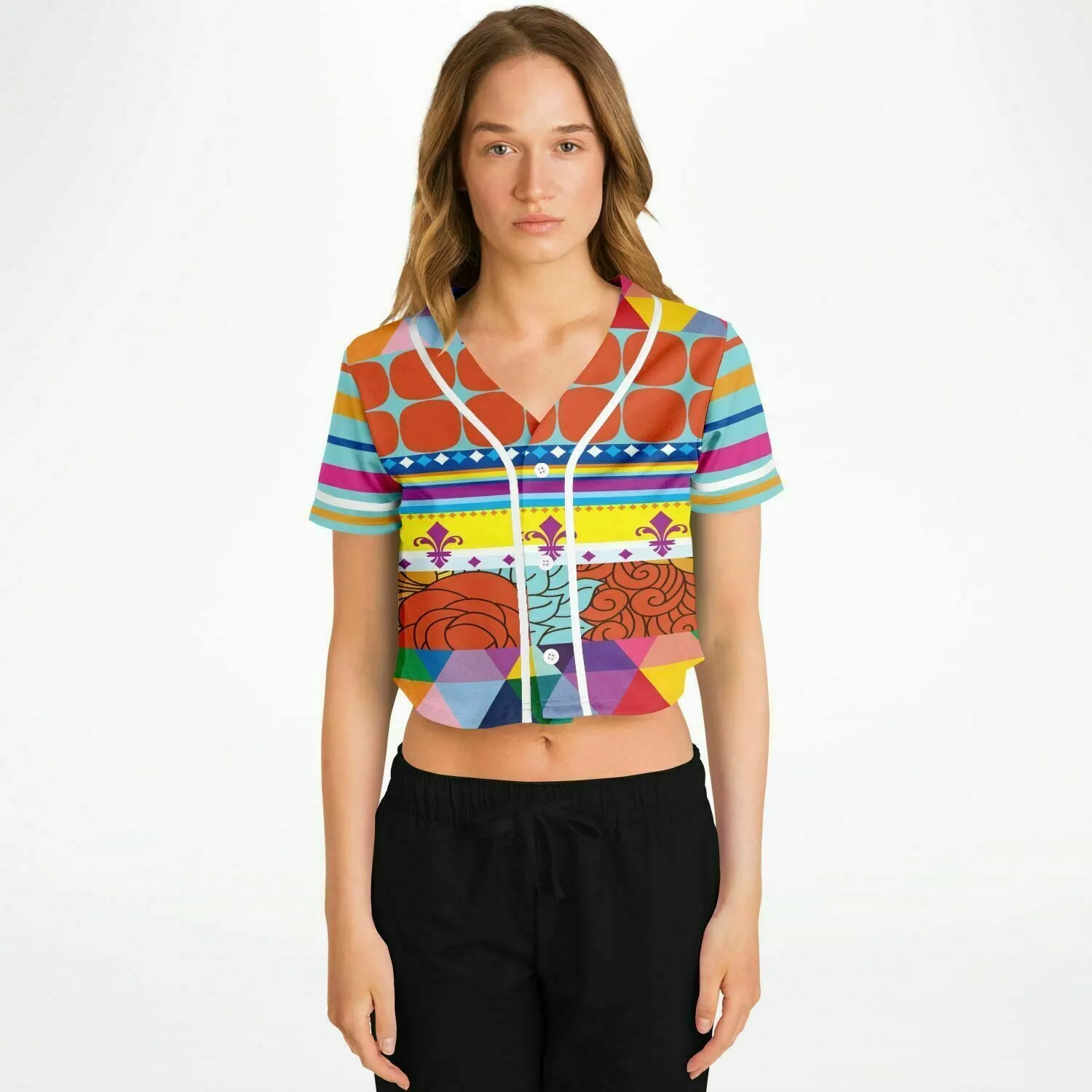 Queenie Eco-Poly Cropped Button Front Jersey