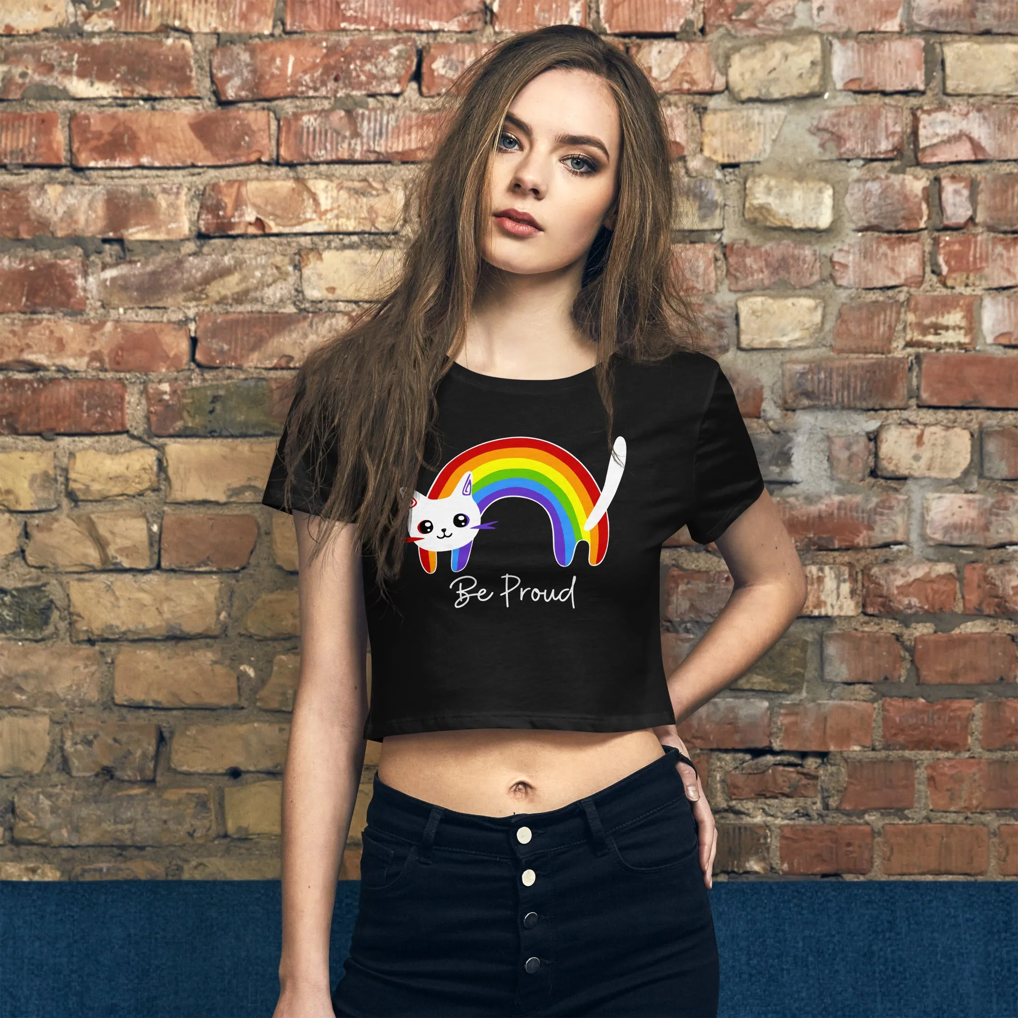 Rainbow Be Proud Cat Women’s Crop Tee