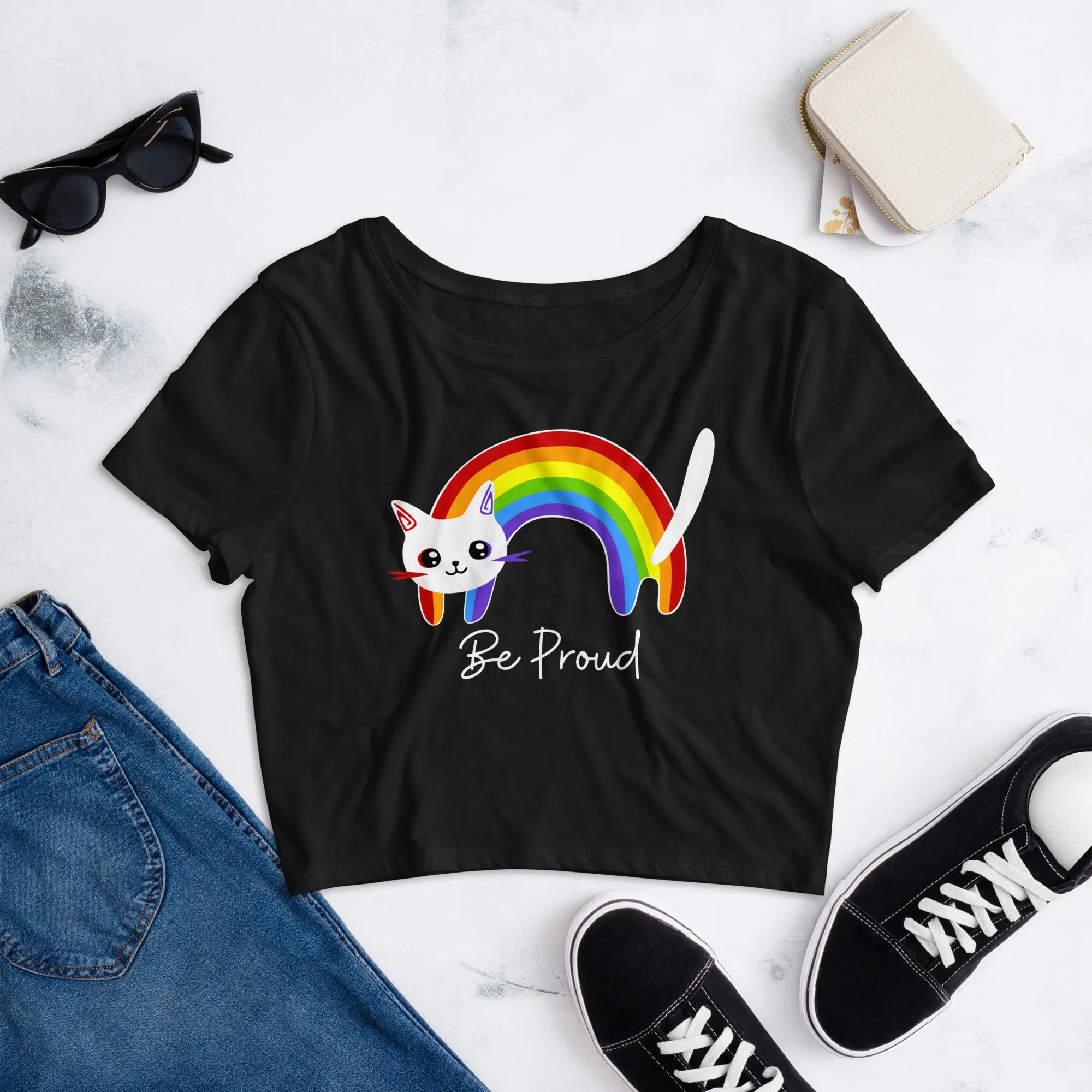 Rainbow Be Proud Cat Women’s Crop Tee