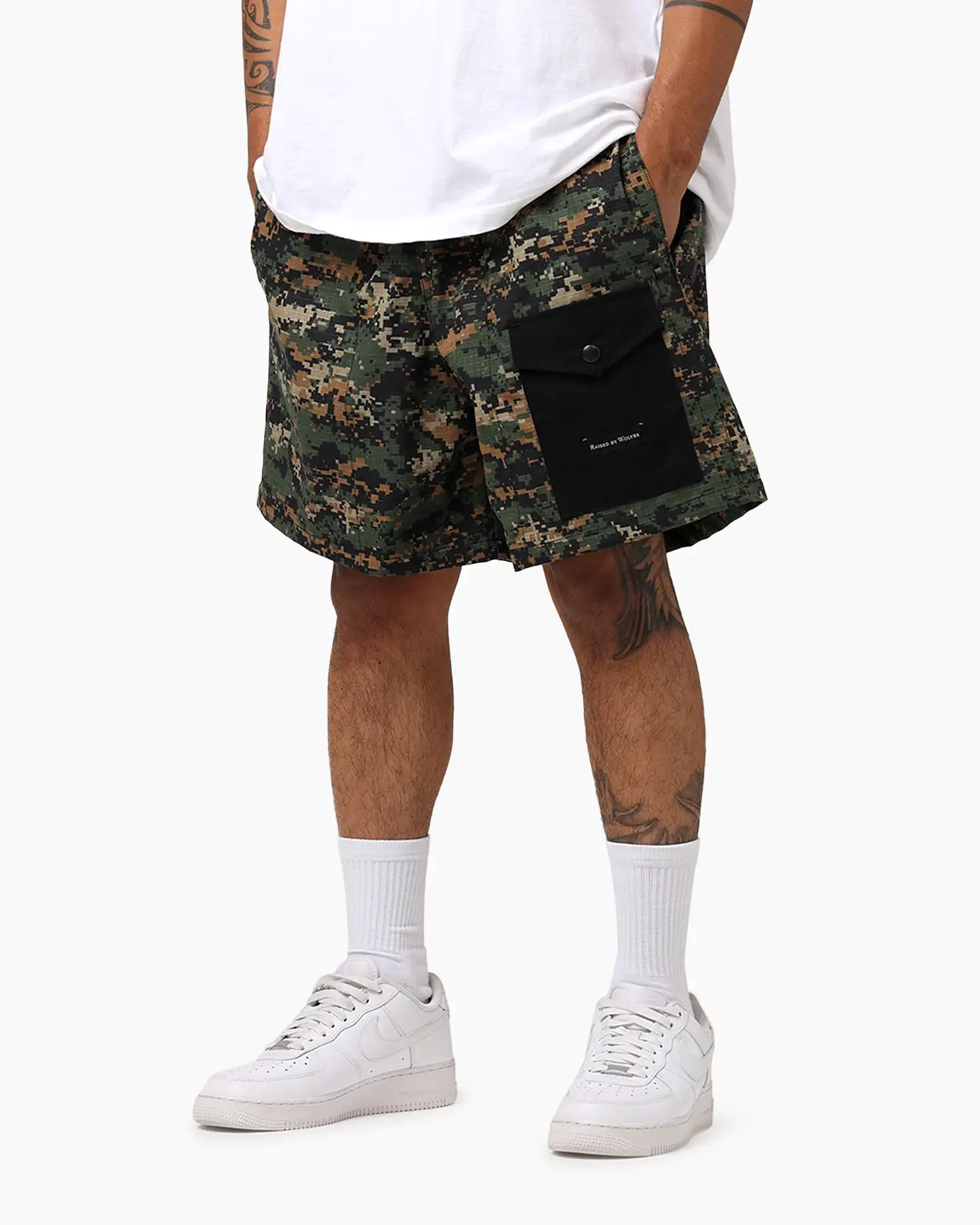 Raised By Wolves Barbarian Ripstop Camp Shorts Green Digi Camo