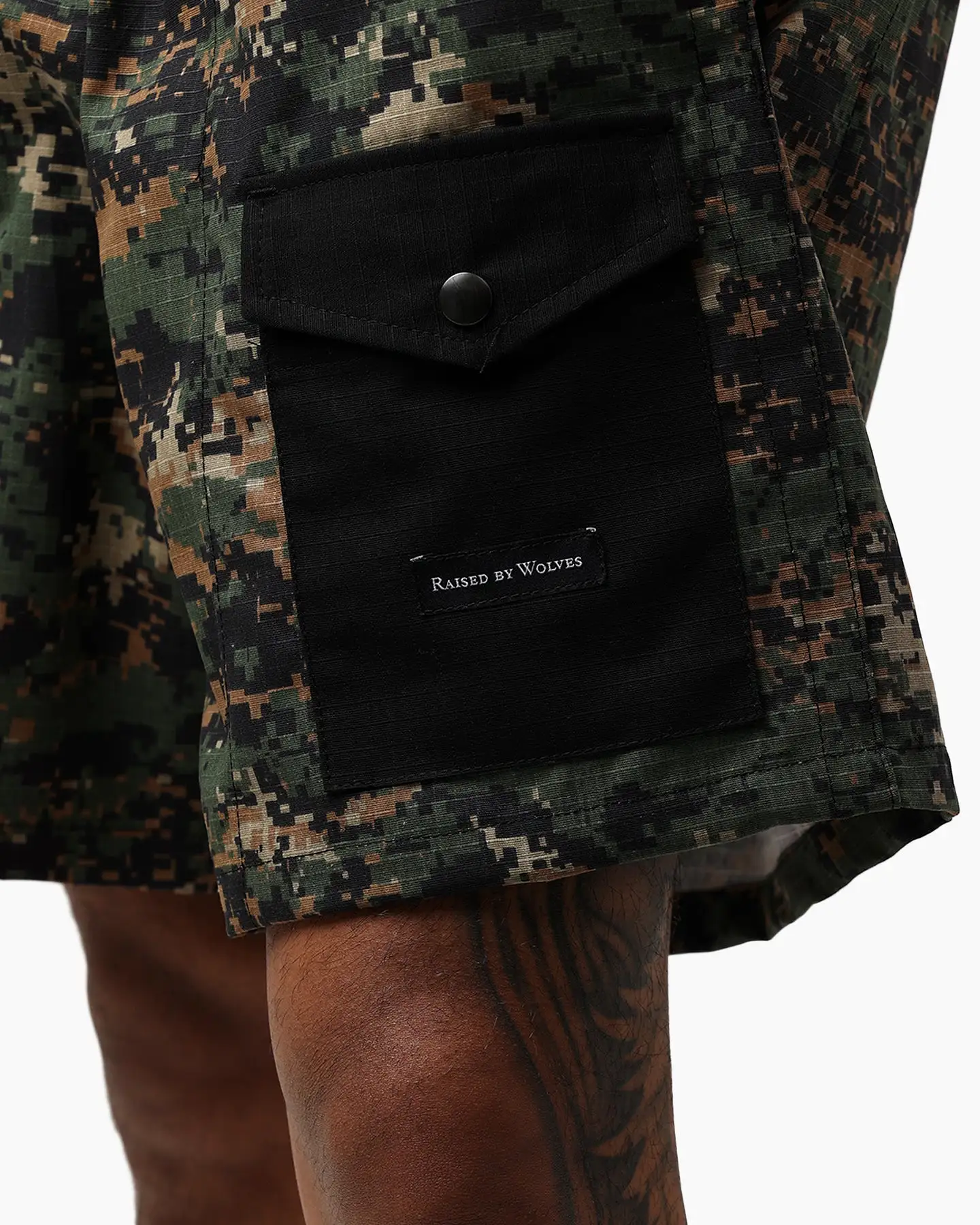 Raised By Wolves Barbarian Ripstop Camp Shorts Green Digi Camo