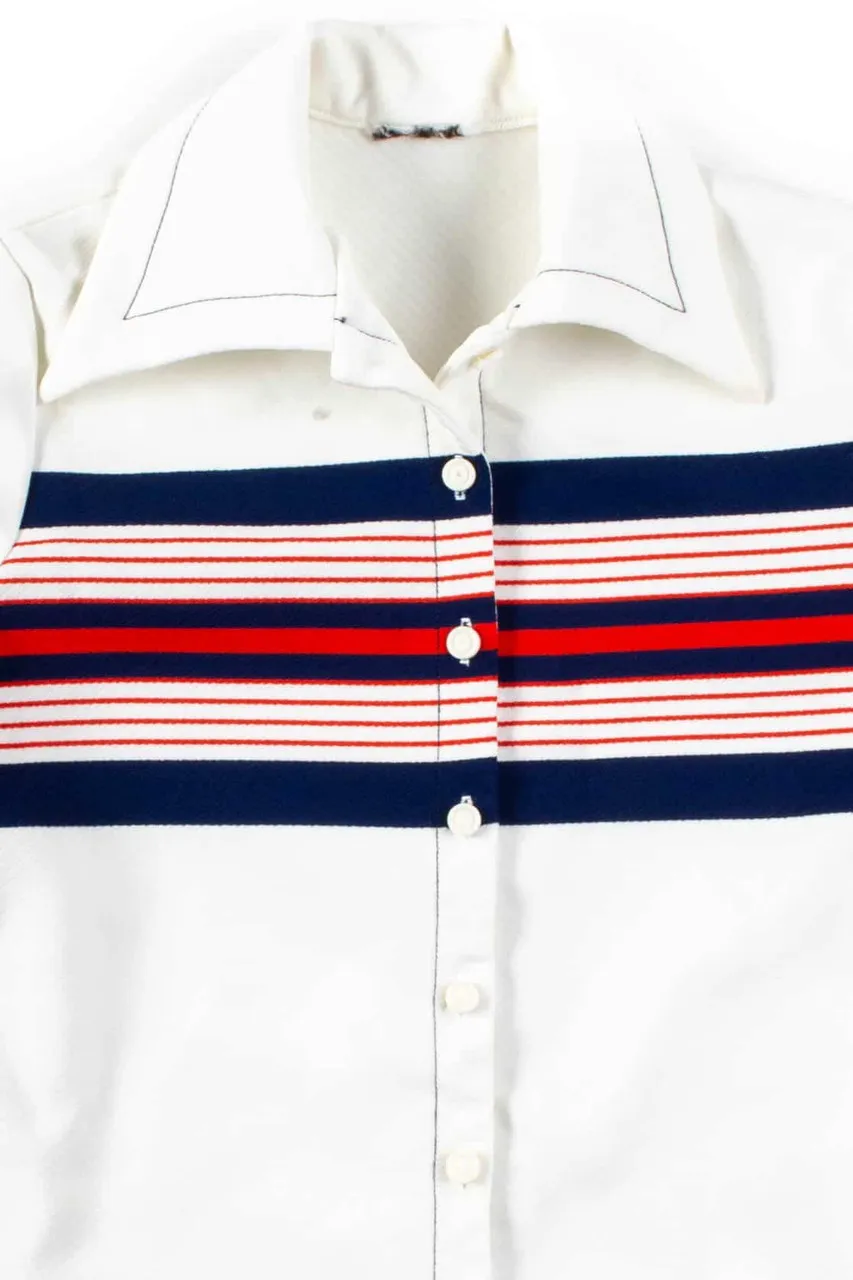 Red & Navy Chest Stripe Button Up Shirt