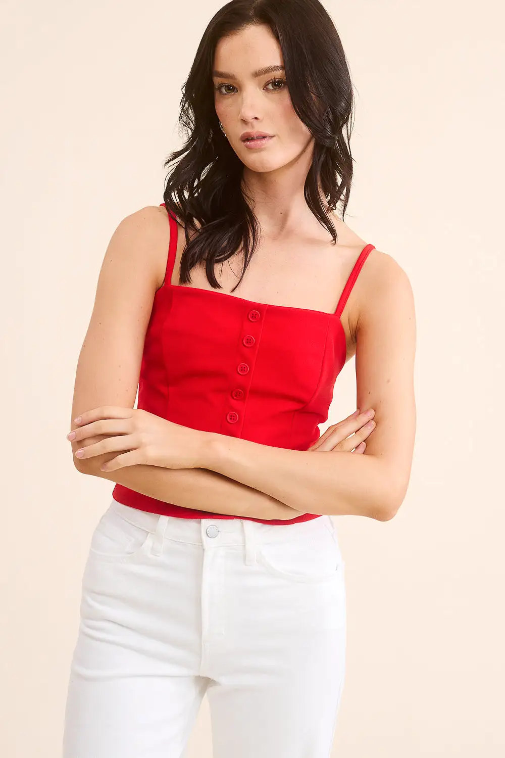 Red Button Front Tank Top