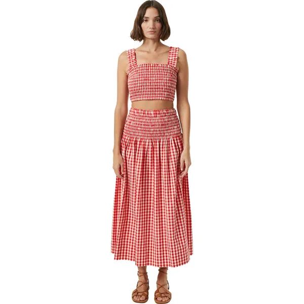 RHODE Women's Tanya Gingham Print Square Neck Crop Top, Scarlet Toulouse