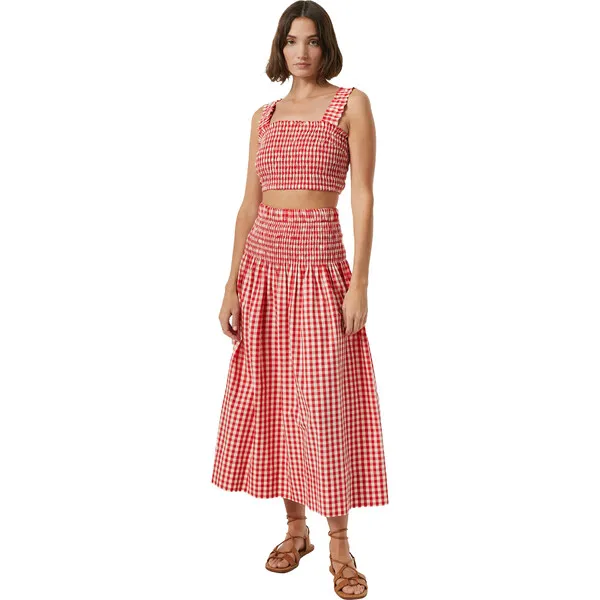 RHODE Women's Tanya Gingham Print Square Neck Crop Top, Scarlet Toulouse