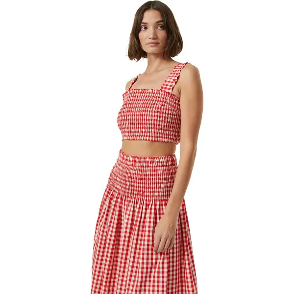 RHODE Women's Tanya Gingham Print Square Neck Crop Top, Scarlet Toulouse