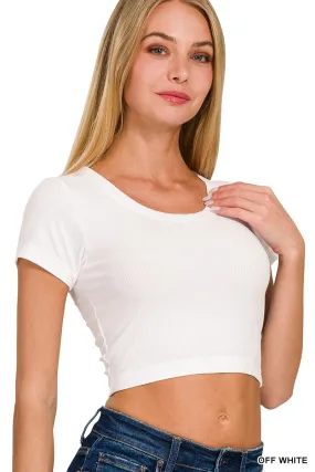 RIBBED SCOOP NECK CROP SHORT SLEEVE TOP