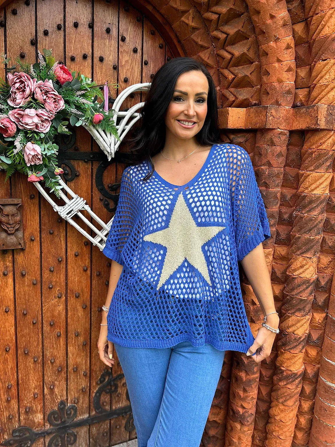 Royal Blue V Neck Star Loose Knit Alex