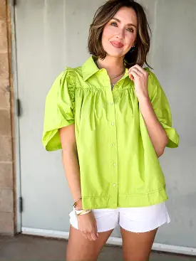 Ruffle Puff Sleeve Button Front Shirt | Kiwi