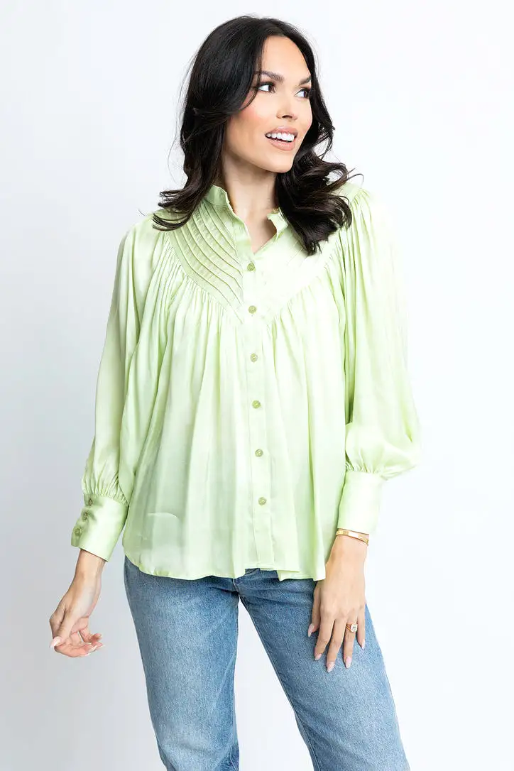 Satin Pleat Button Up Top