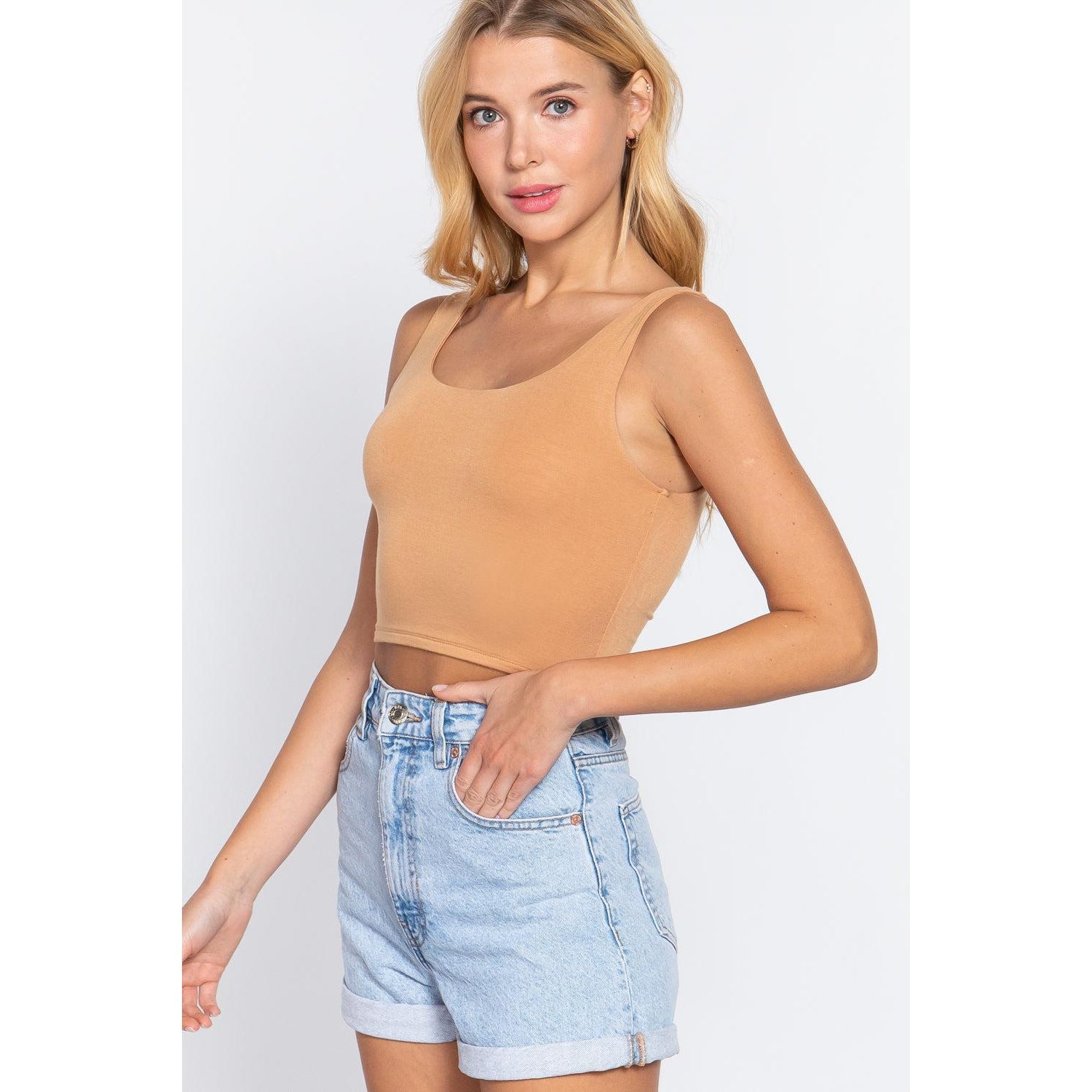 Scoop Neck 2 Ply Crop Tank Top