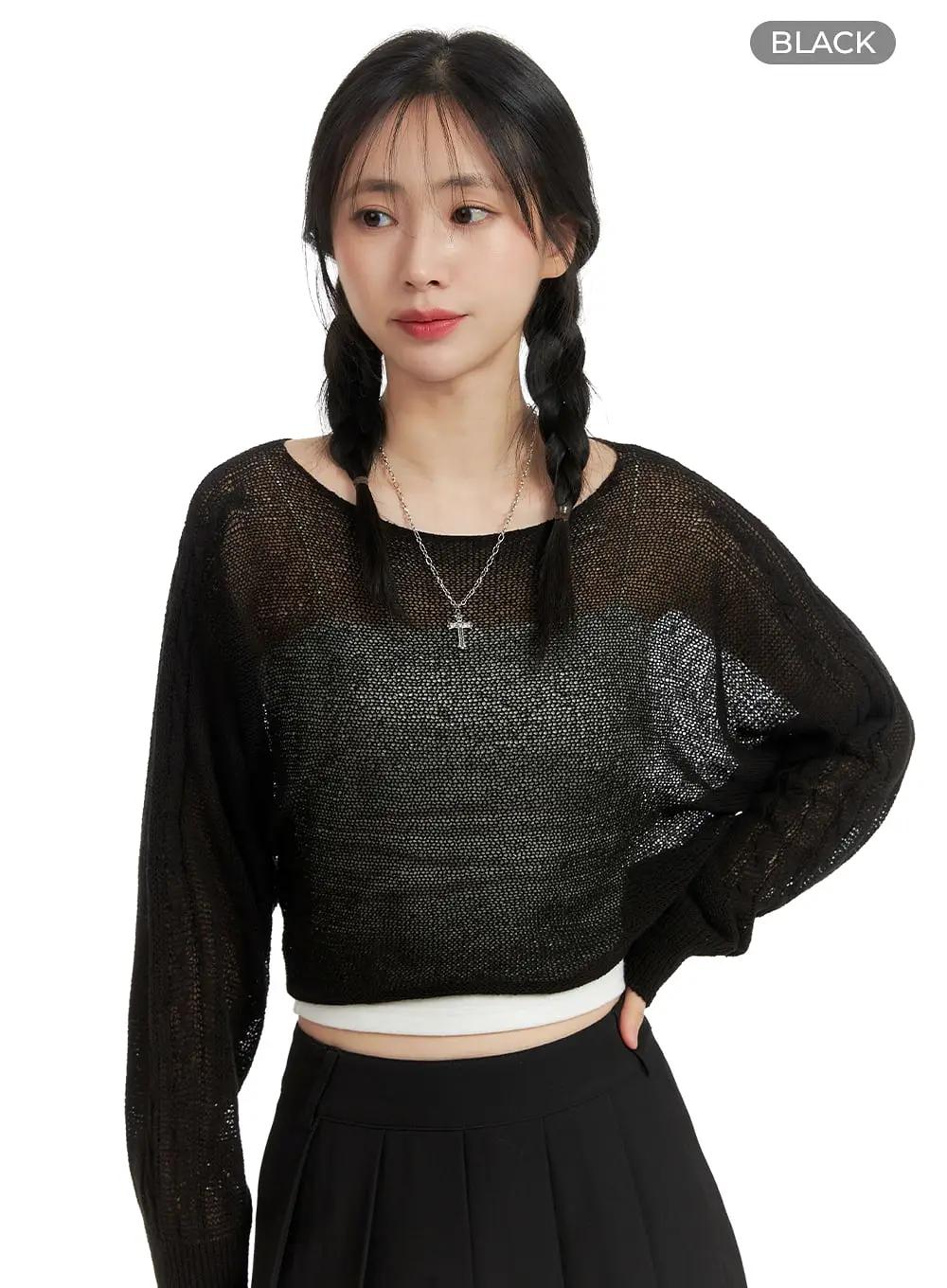 See-Through Knitted Long Sleeve Crop Top OM411