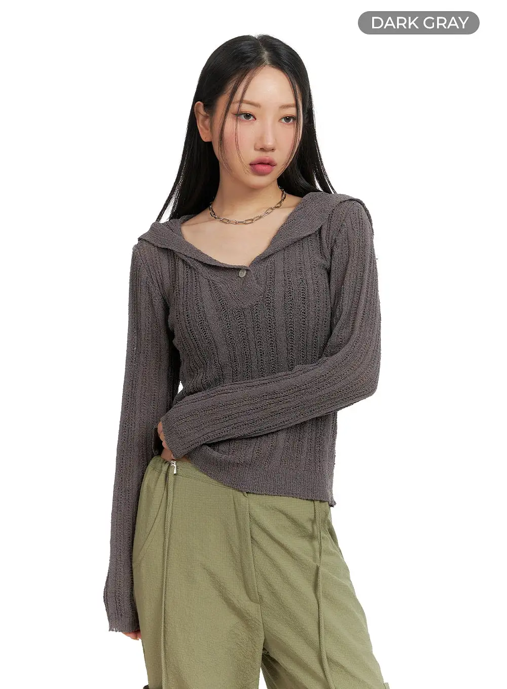 Shawl Collar Sheer Knit Top CM422