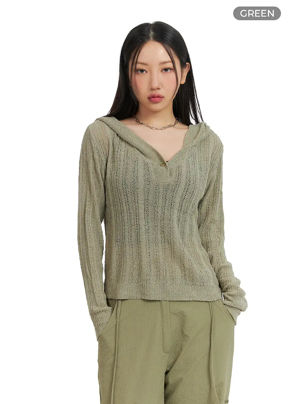 Shawl Collar Sheer Knit Top CM422