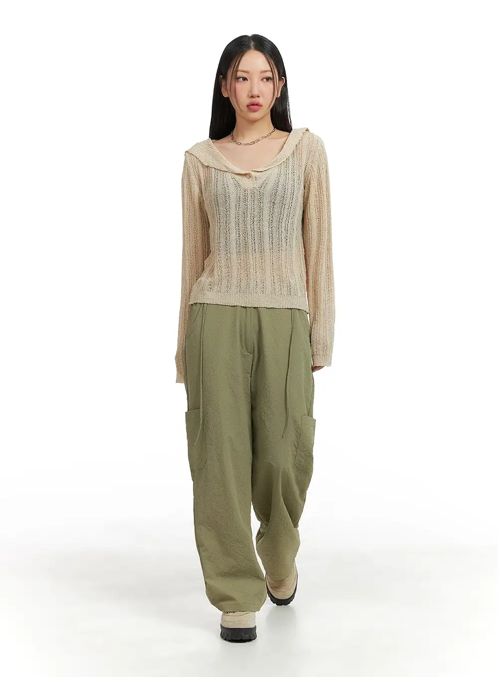 Shawl Collar Sheer Knit Top CM422