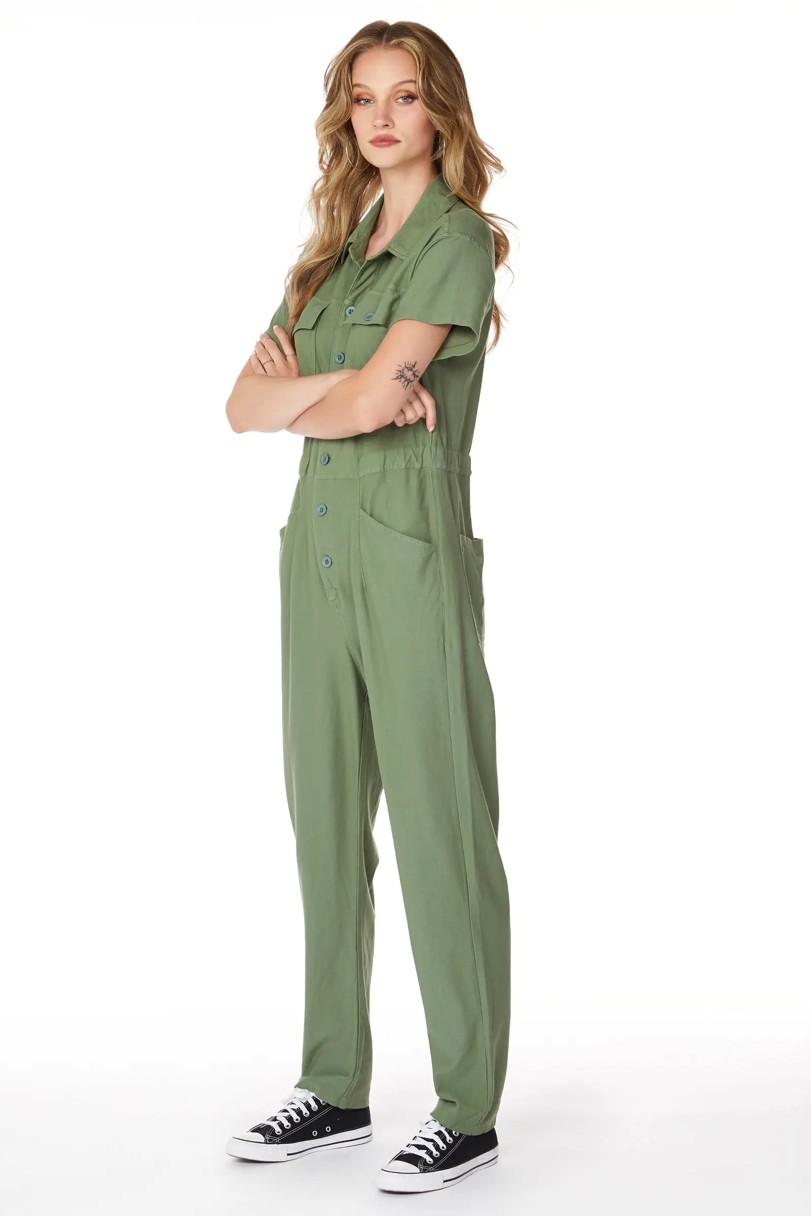 SHORT SLEEVE BUTTON FRONT JUMPSUIT