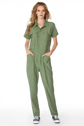 SHORT SLEEVE BUTTON FRONT JUMPSUIT