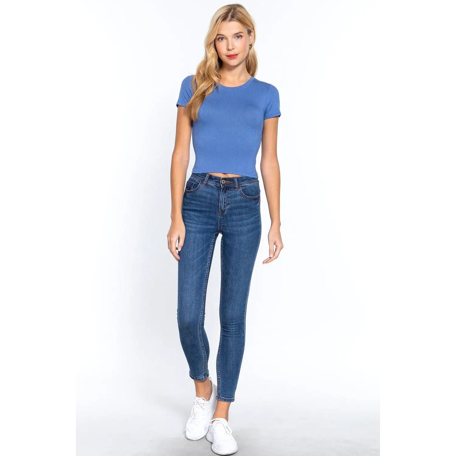 Short Slv Crew Neck Rib Crop Top