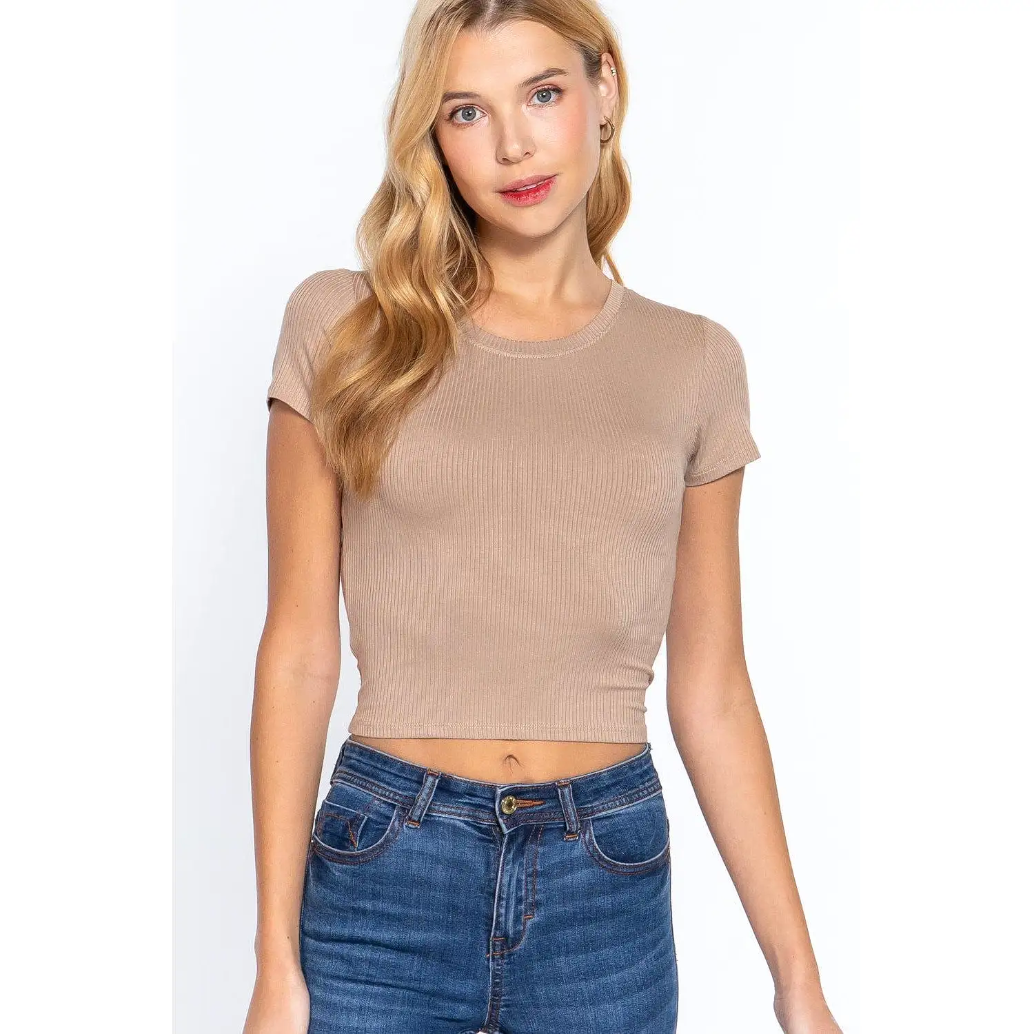 Short Slv Crew Neck Rib Crop Top