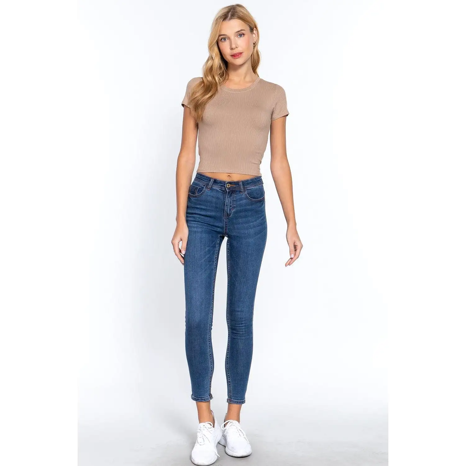 Short Slv Crew Neck Rib Crop Top