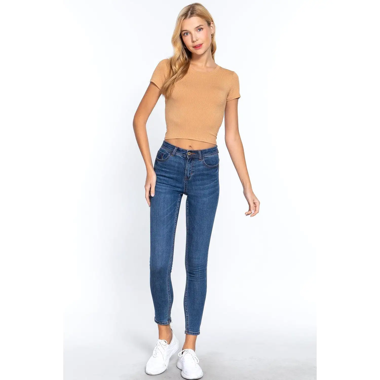 Short Slv Crew Neck Rib Crop Top