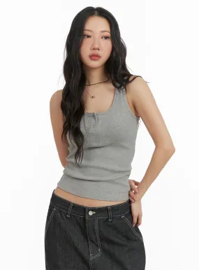 Solid Rib Button-Up Tank Crop Top CM425