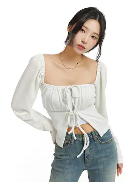 Square Neck Puff Crop Top CJ416