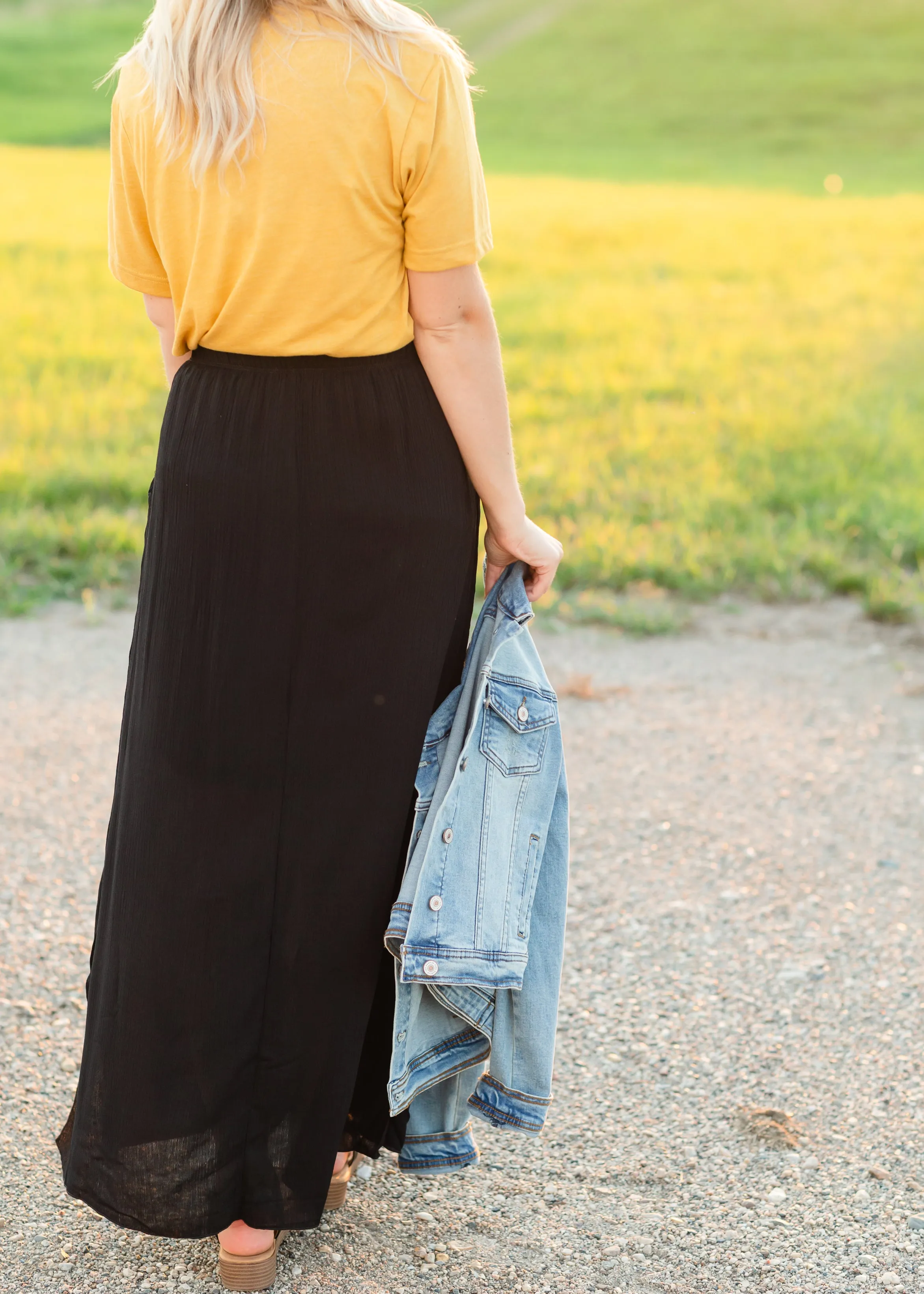 Stretch Waist Gauze Lined Knit Maxi Skirt - FINAL SALE