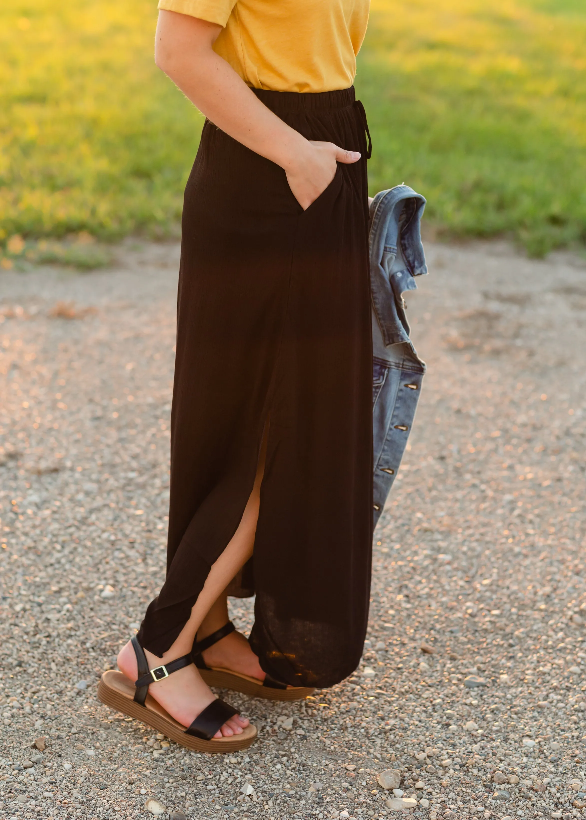 Stretch Waist Gauze Lined Knit Maxi Skirt - FINAL SALE